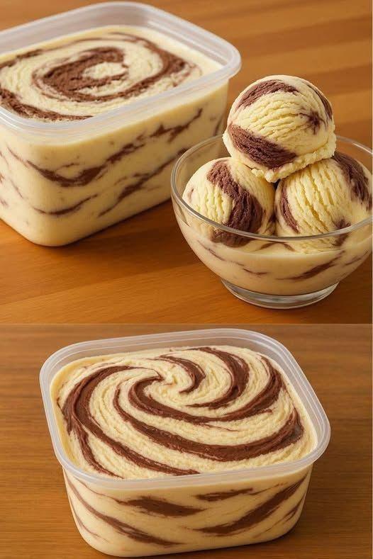 Helado Casero de Vainilla y Chocolate con Efecto Marmolado: Cremoso, Elegante y Fácil de Preparar